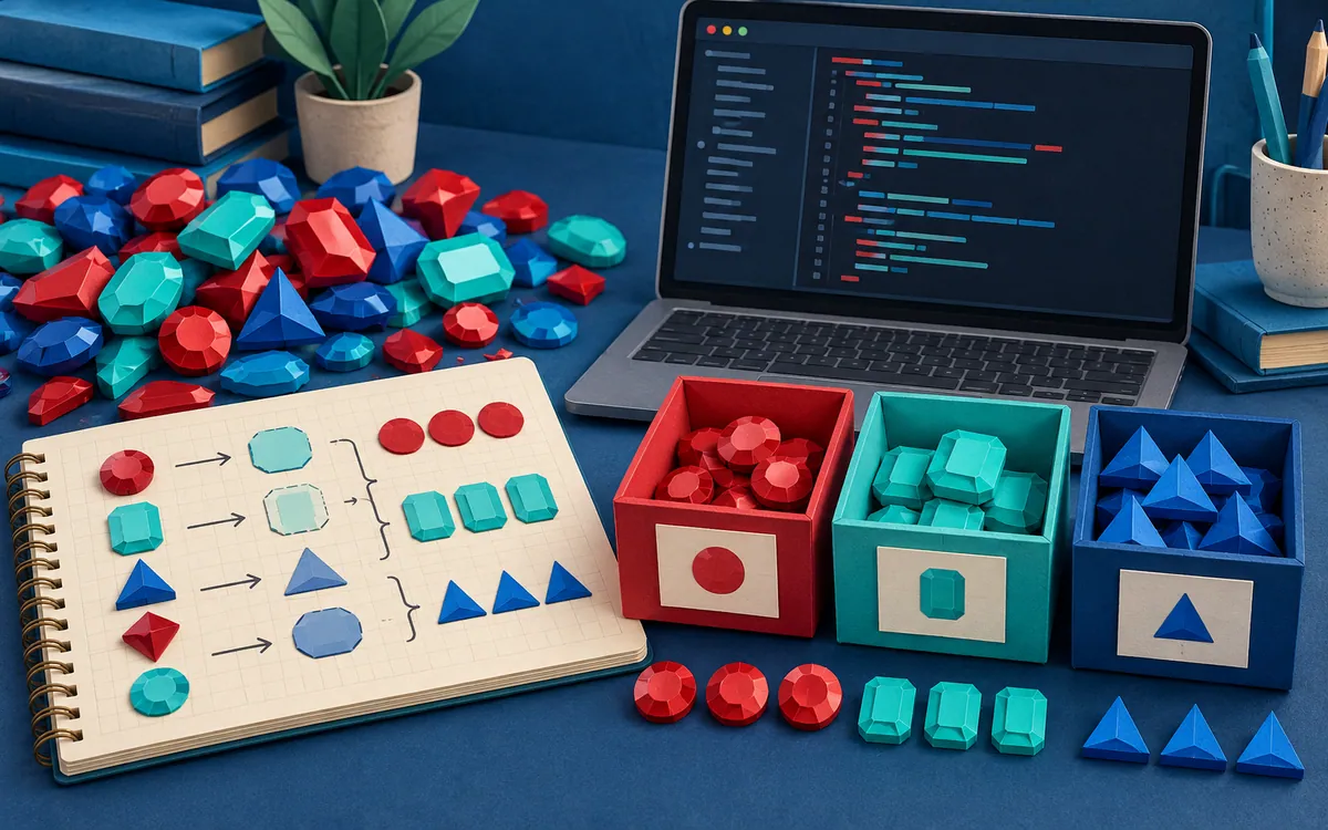 Illustration of Ruby tally grouping and counting normalized values in a developer workspace